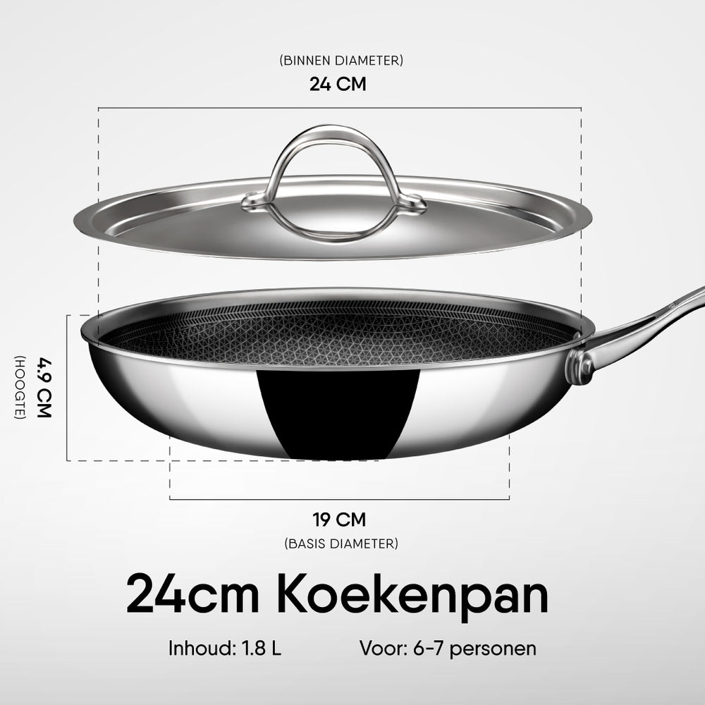 Poêle à Frire Hybride Stahl Cookware - 24 cm - Couvercle Inclus