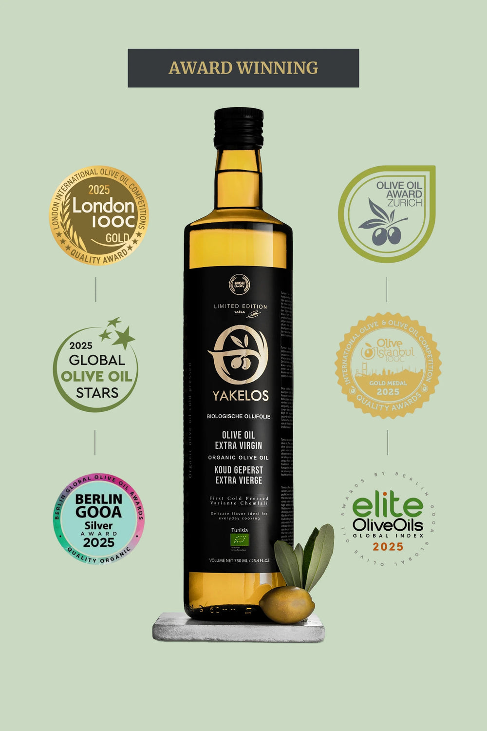 Huile d'olive extra vierge biologique Yakelos 500 ml